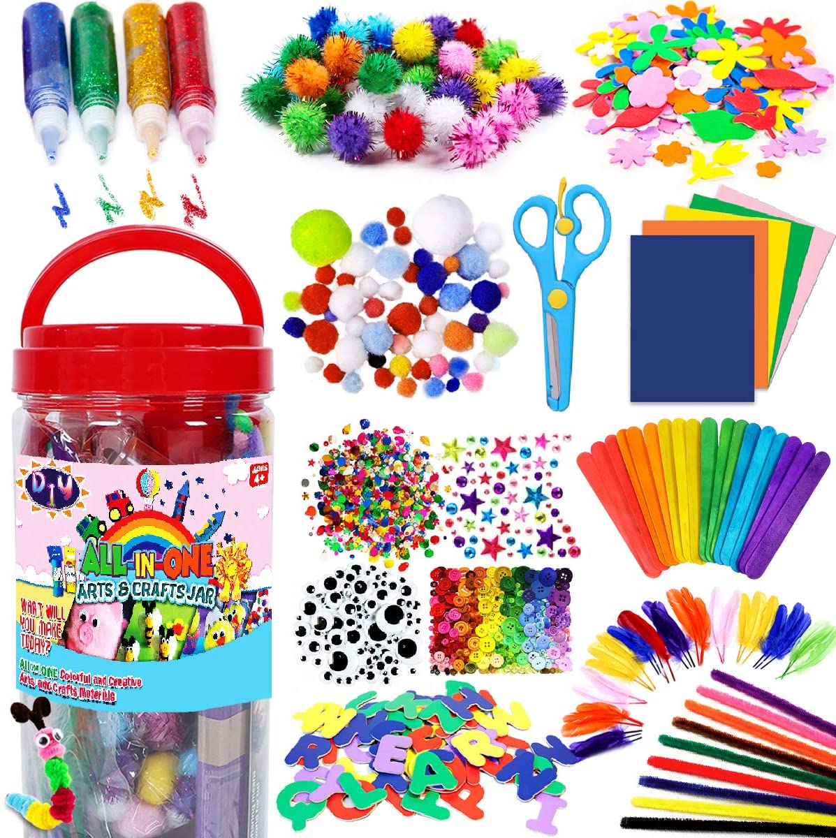  BB Bachmore Mega Kids Art Supplies Jar – Over 700 Pieces of  Colorful and Creative Arts and Crafts Materials - Glue, Safety Scissors,  Pompoms, Popsicle Sticks, Pipe Cleaners and Loads More 