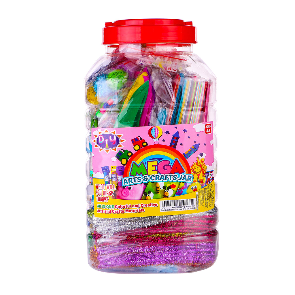 Bb Bachmore Mega Kids Art Supplies Jar – Over 700 Pieces of Colorful and Creative Arts and Crafts Materials - Glue, Safety Scissors, Pompoms, Popsicle