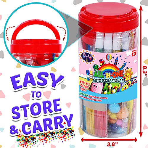 FunzBo Arts and Crafts Supplies Jar for Kids - Craft Art Supply Kit for Toddlers Age 4 5 6 7 8 9